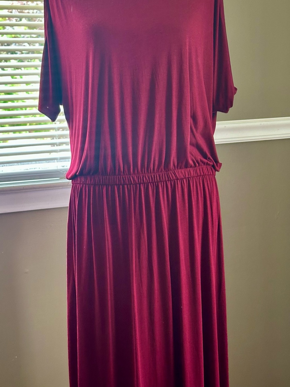 Women's Burgundy Maxi Dress with Elastic Waist